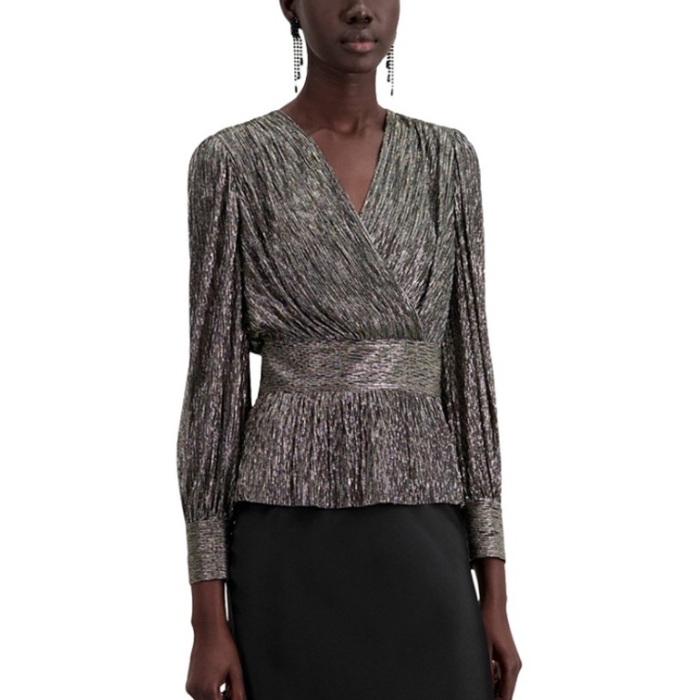 Nwt! The Kooples Shimmering Black Blouse, Size 0